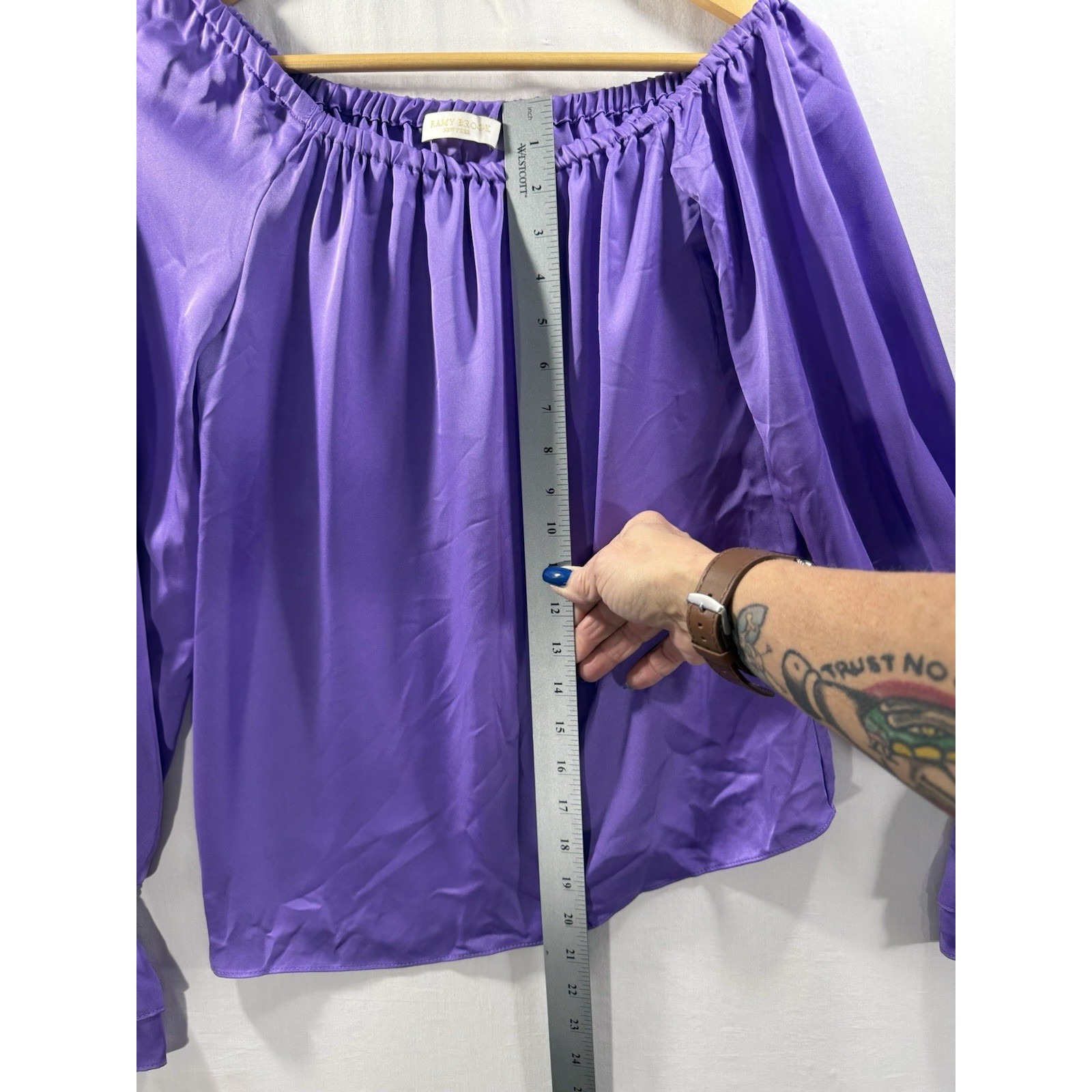 Ramy Brook New York Purple Off Shoulder Blouse Xxs 100% Polyester Balloon Sleeve — image 6 of 7